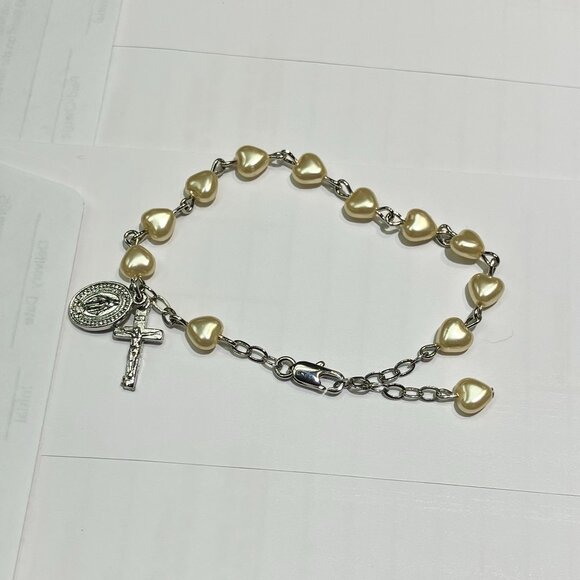 Synthetic Pearl Rosary Bracelet - Picture 4 of 5